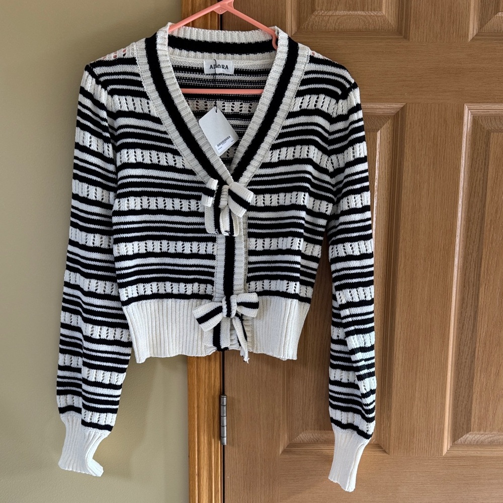 ADORA Black and White Striped Cardigan